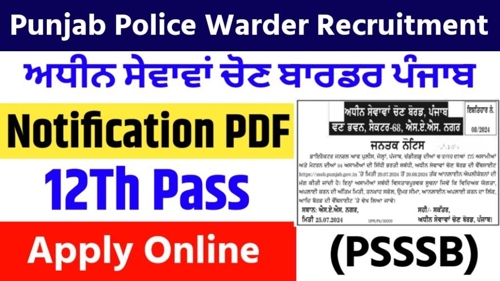 Punjab Police PSSSB Jail Warder Recruitment 2024